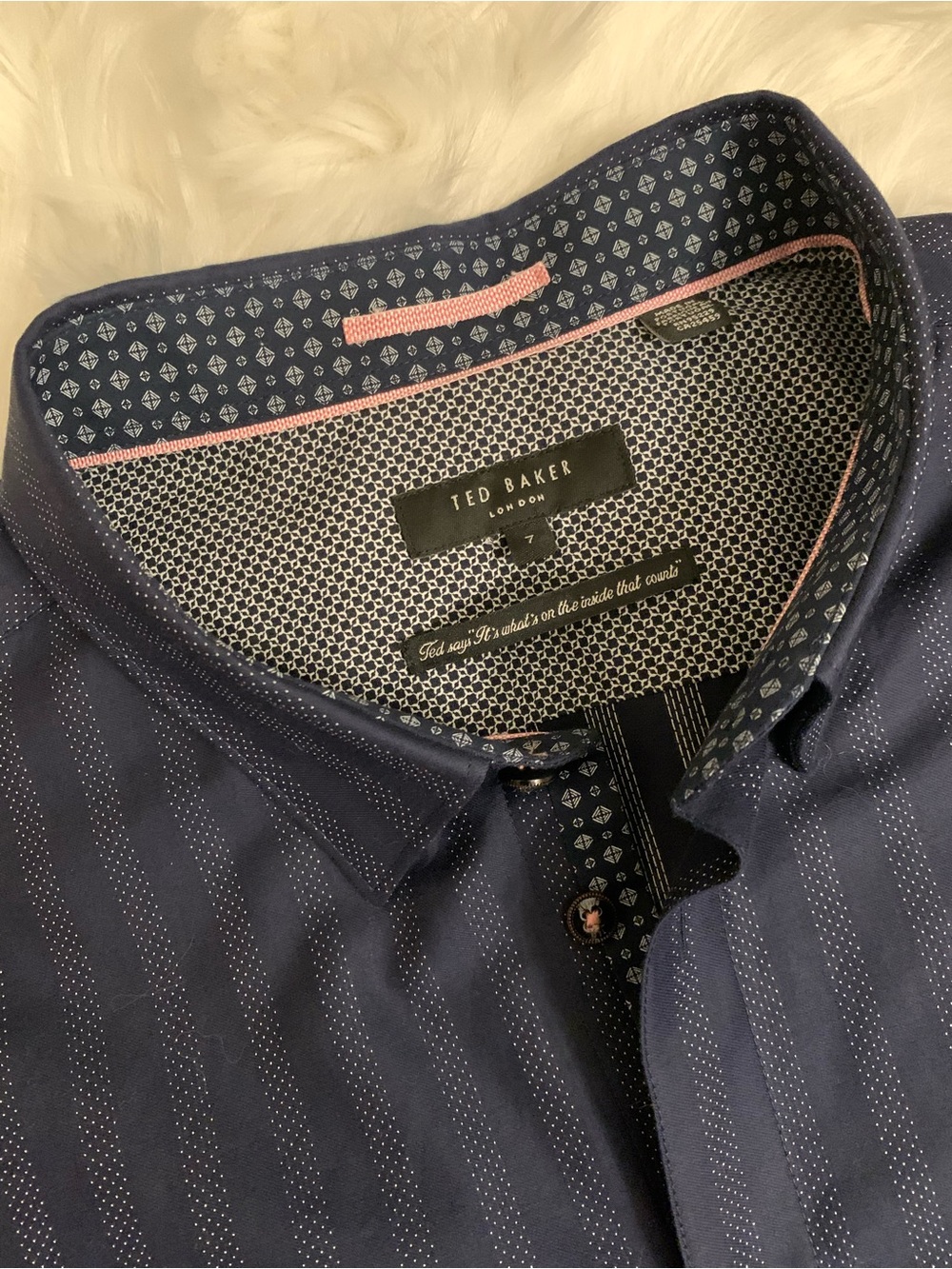 Ted Baker London Sz 7 (46) Blue White Stripe Short Sleeve Button Front Shirt